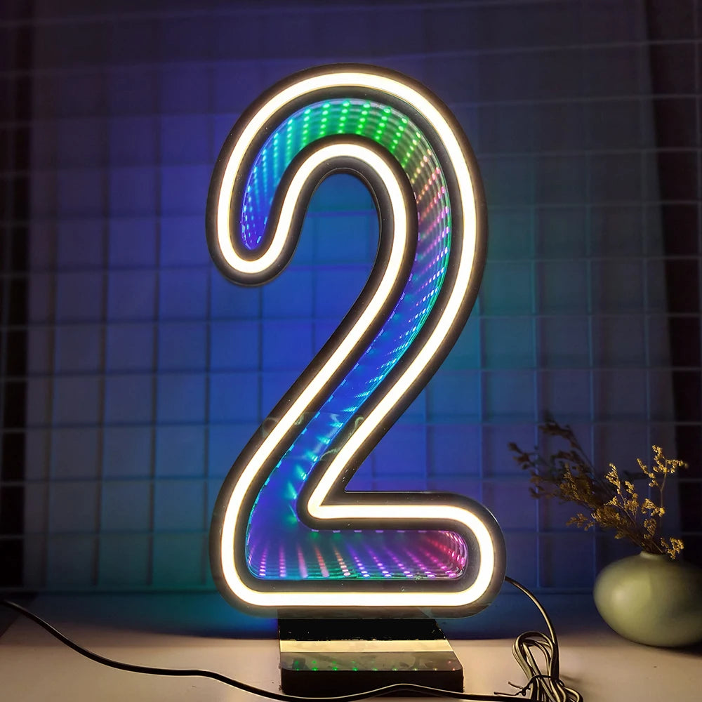 lumière numérique led numéro bleu vert blanche moderne rayures colorées base détachable fête événement