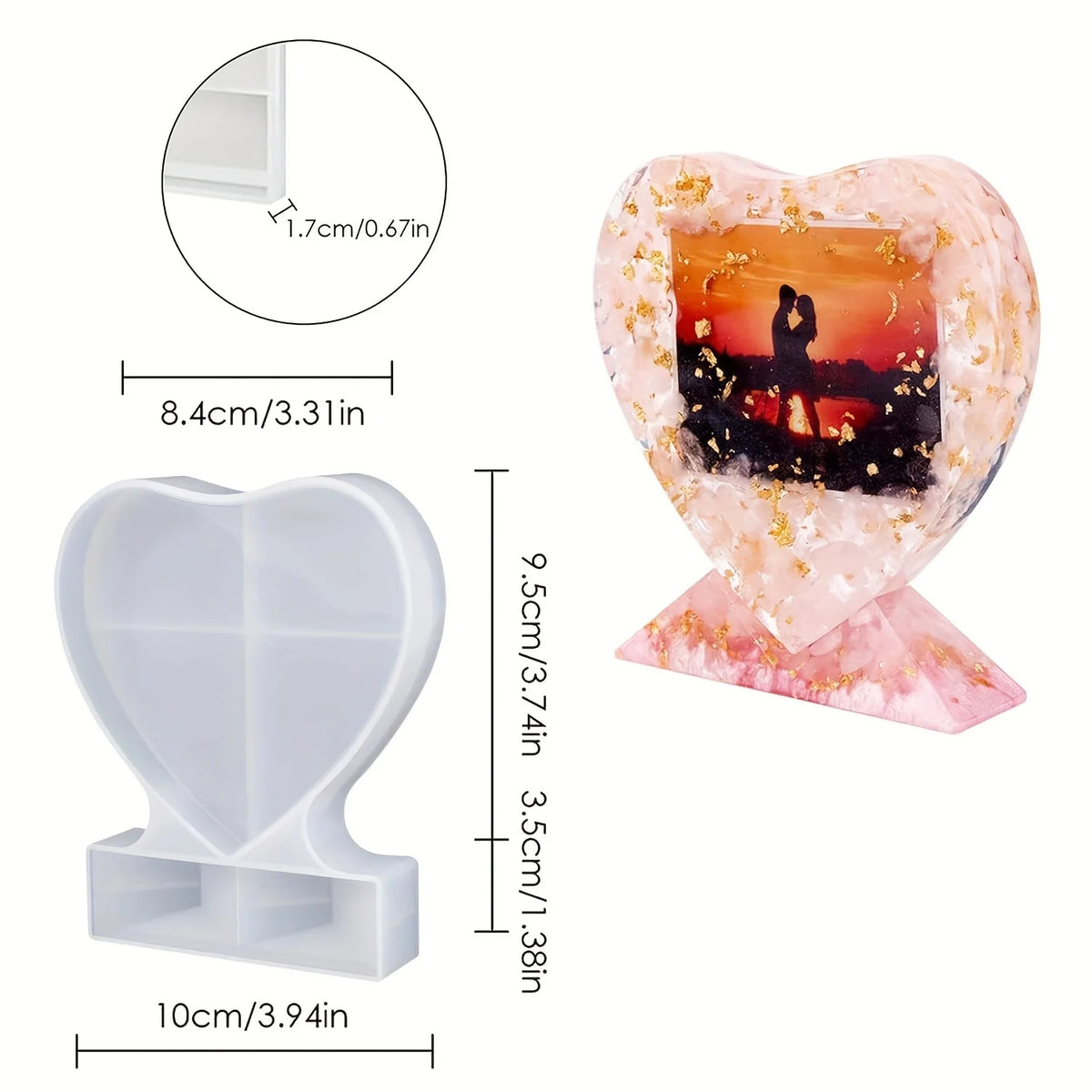 moules silicone résine cadre photo forme cœur rectangle décoratif paillettes motifs floraux