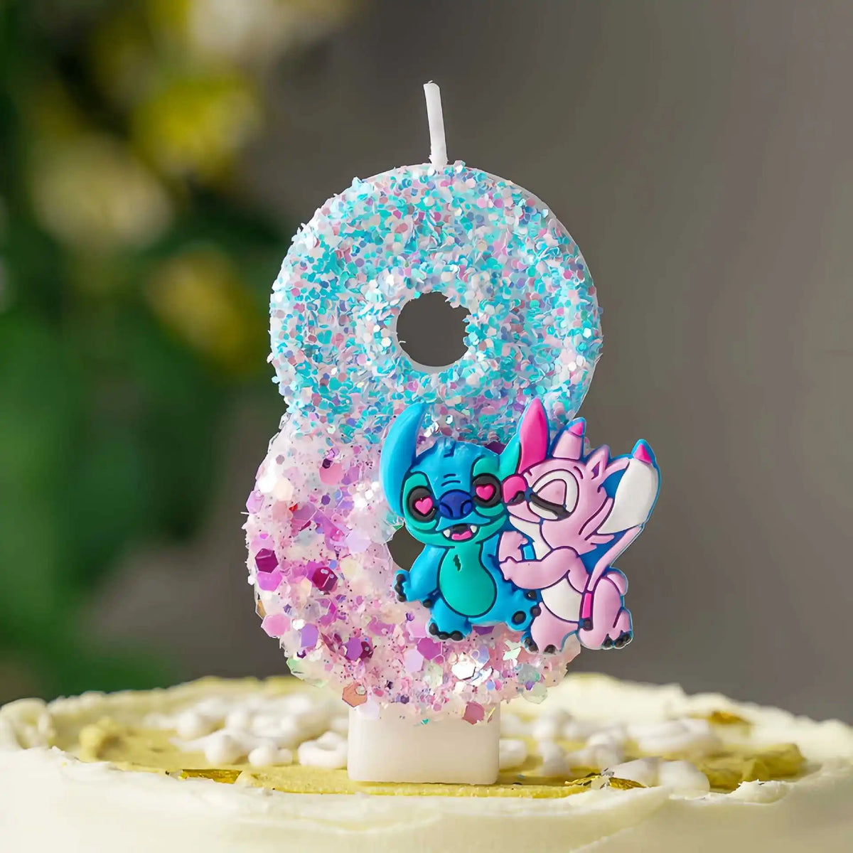 bougies numériques bicolores paillettes personnages animés bleu rose blanc decoration anniversaire enfants