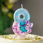bougies numériques bicolores paillettes personnages animés bleu rose blanc decoration anniversaire enfants