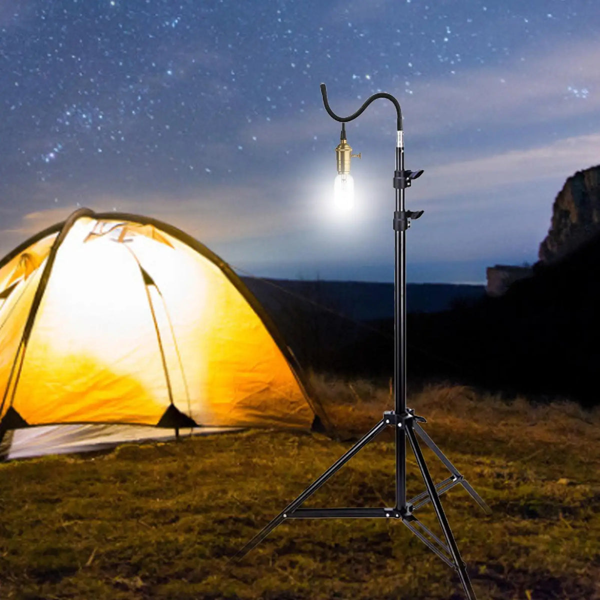 support lampe camping noir réglable titane hauteur jusqu'à 210cm led