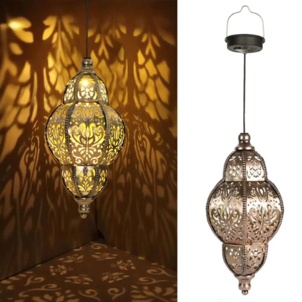 lampe suspendue artisanale dorée ornements floraux solaire autoinstallation extérieure traditionnelle tringle fixéeextérieur