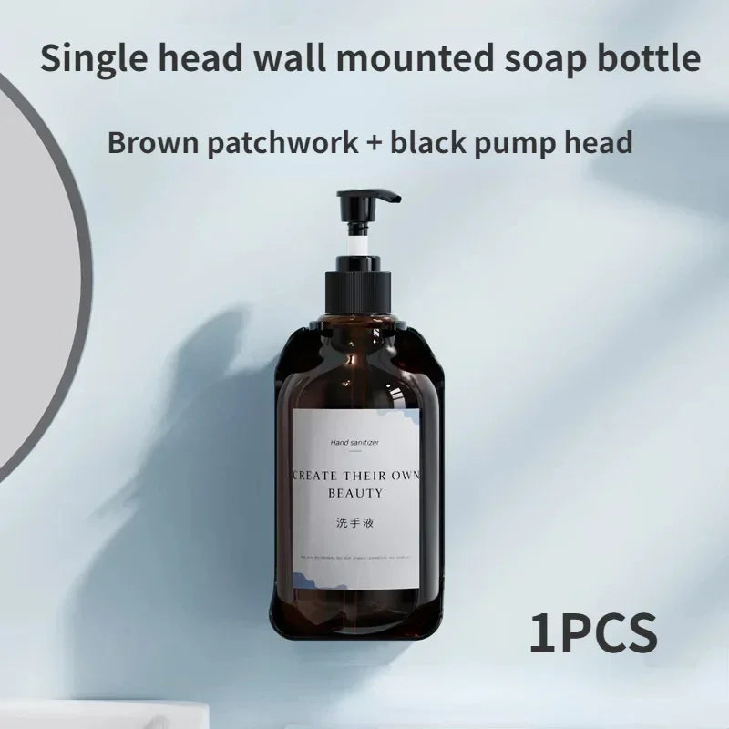 distributeur savon mural rechargeable sans poinçonnage moderne transparent noir étiquette blanche main shampoing gel