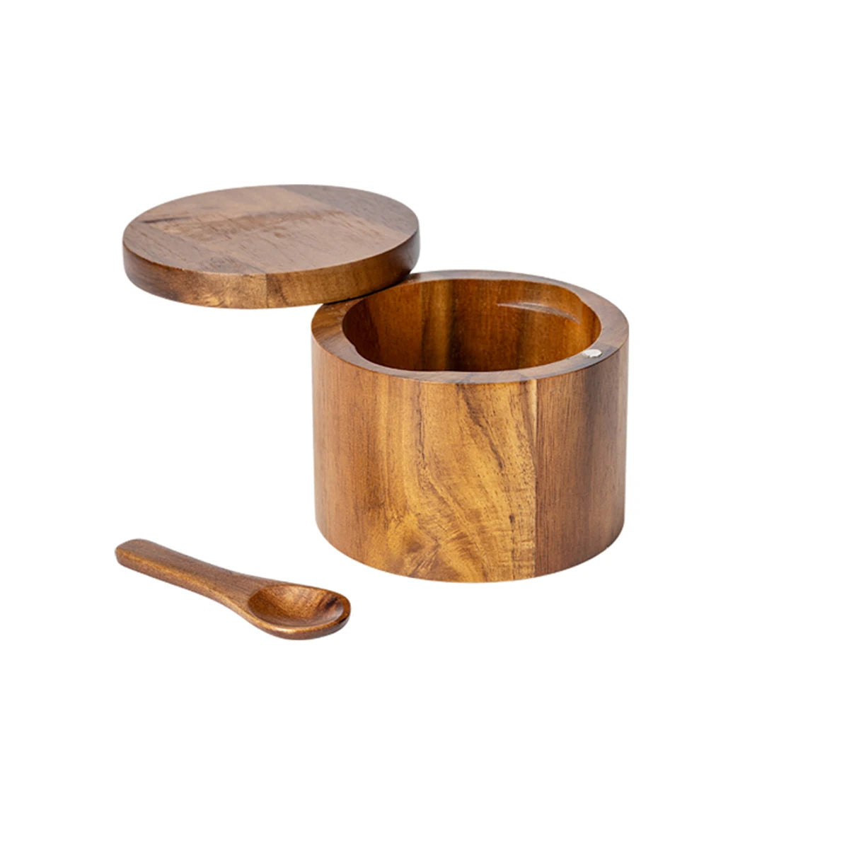 pot épices bois massif marron clair cuillère incluse sel épices moderne rustique cuisine réutilisable