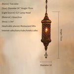lampe suspendue vintage bronze rouge maille métallique chaîne restaurant chambre couloir motifs géométriques