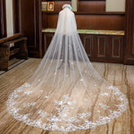 Voile mariée deux couches broderie florale transparente classique clips métalliques blanc femme adultère