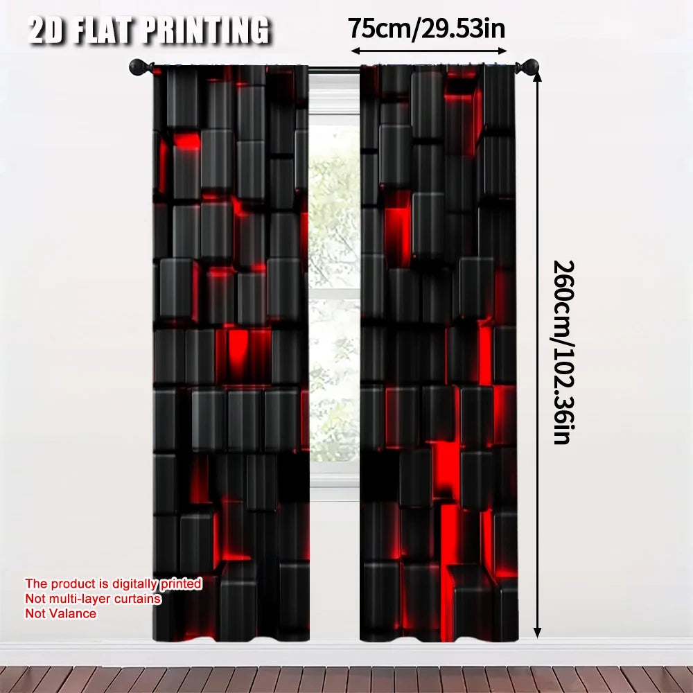 rideau moderne cubes 3d noir rouge polyester durable opacité pièces