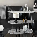 étagère deux niveaux transparente moderne pieds métalliques rangement parfum vaisselle décoratives multifonctionnelle salon