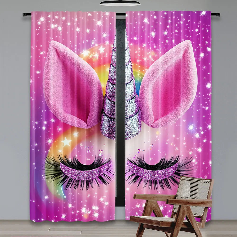 rideau licorne rose enfant opacité 75x166cm 105x230cm 130x210cm erotique yeux cils étoiles arc ciel