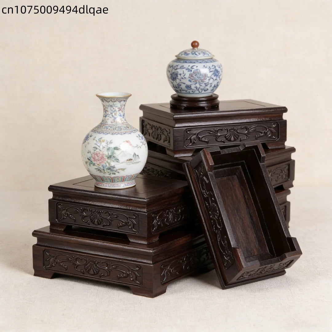 socle bois ébène miniature plateau vase théière décor traditionnel asiatique occasionnels