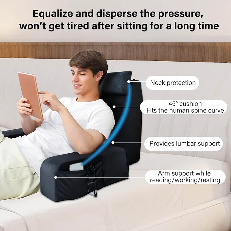 coussin lecture noir mousse mémoire forme ergonomique poche lunettes smartphone