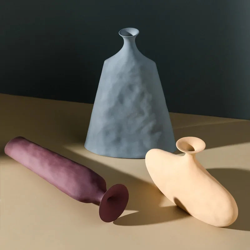 vase table céramique porcelaine bleu marron blanc rose géométrique moderne élégant abstrait