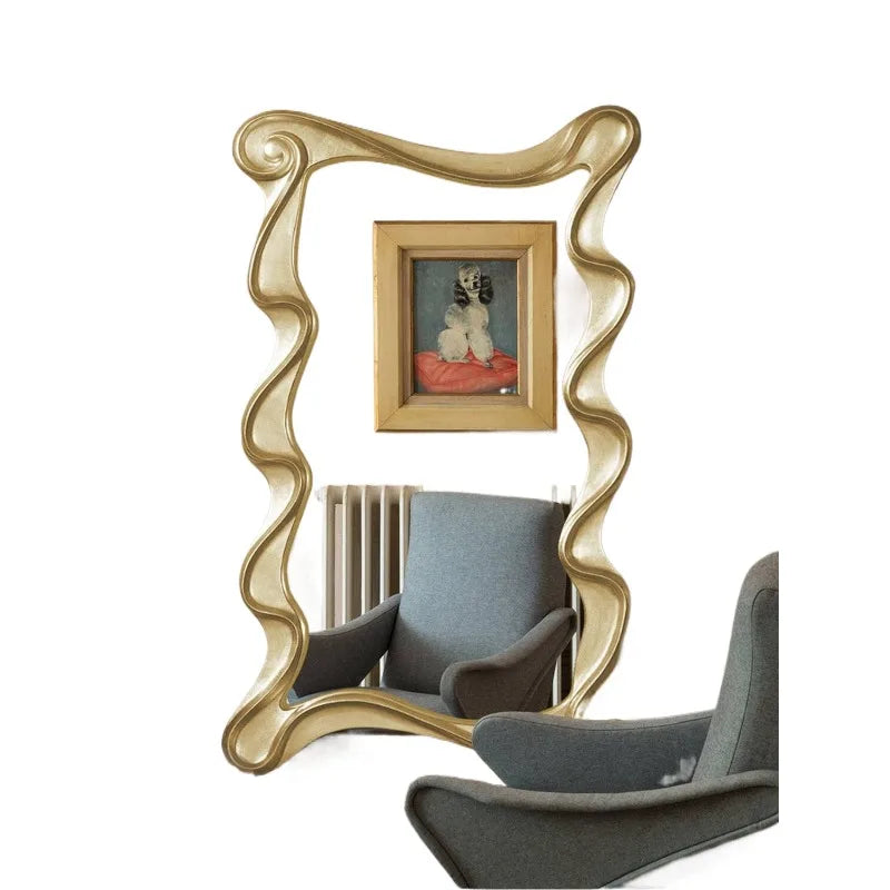 miroir moderne ondulé cadre doré grande taille suspension chambre décoration intérieure accessoires maison