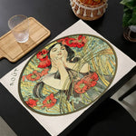Napperon de table Alphonse Mucha en lin couleur jaune pour une décoration lumineuse