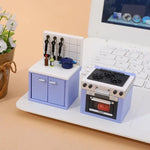 miniature cuisine accessoires mat violet clair moderne évier meubles couteau poêle bouteilles