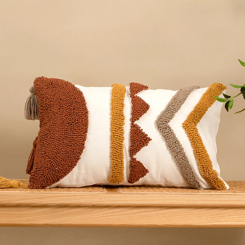 housse coussin bohème géométrique franges polyester 45x45cm 30x50cm décoration salon chambre voiture