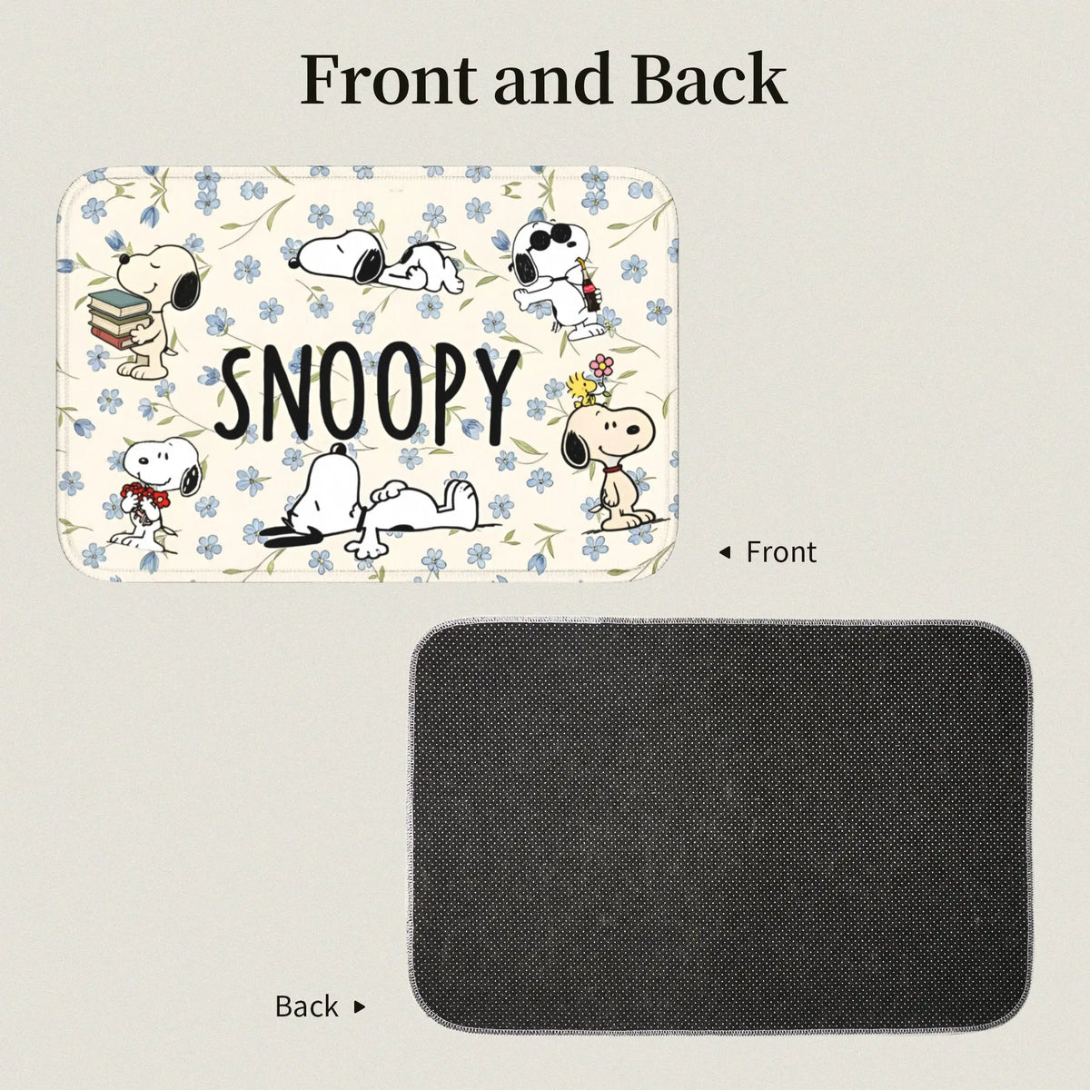 tapis sol antidérapant snoopy fleurs moderne beige bleu noir salon entrée