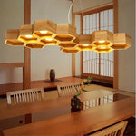 lustre suspendu bois clair hexagonal modernes ampoules led salon chambrehôtel