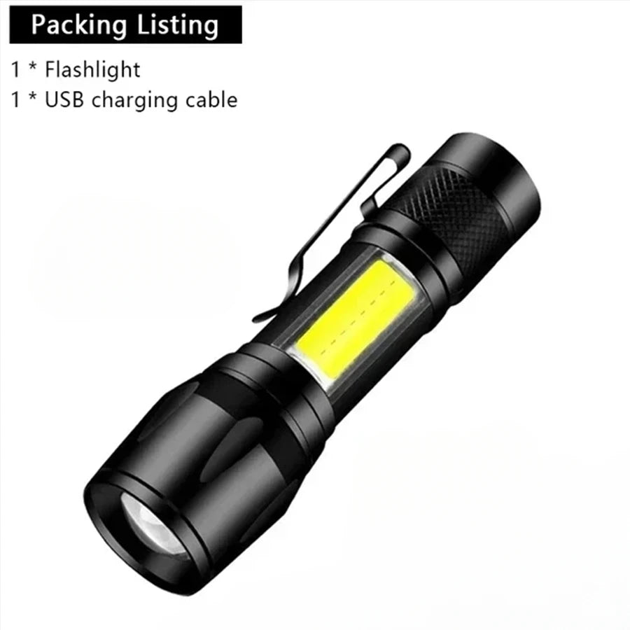 lampe torche led rechargeable usb super lumineuse zoomable mode réglable camping randonnée