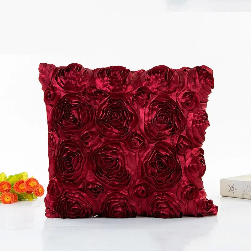 taies oreiller rose motif roses élégantes 40x40cm polyester fermeture glissière carreaux décoratifs rouges