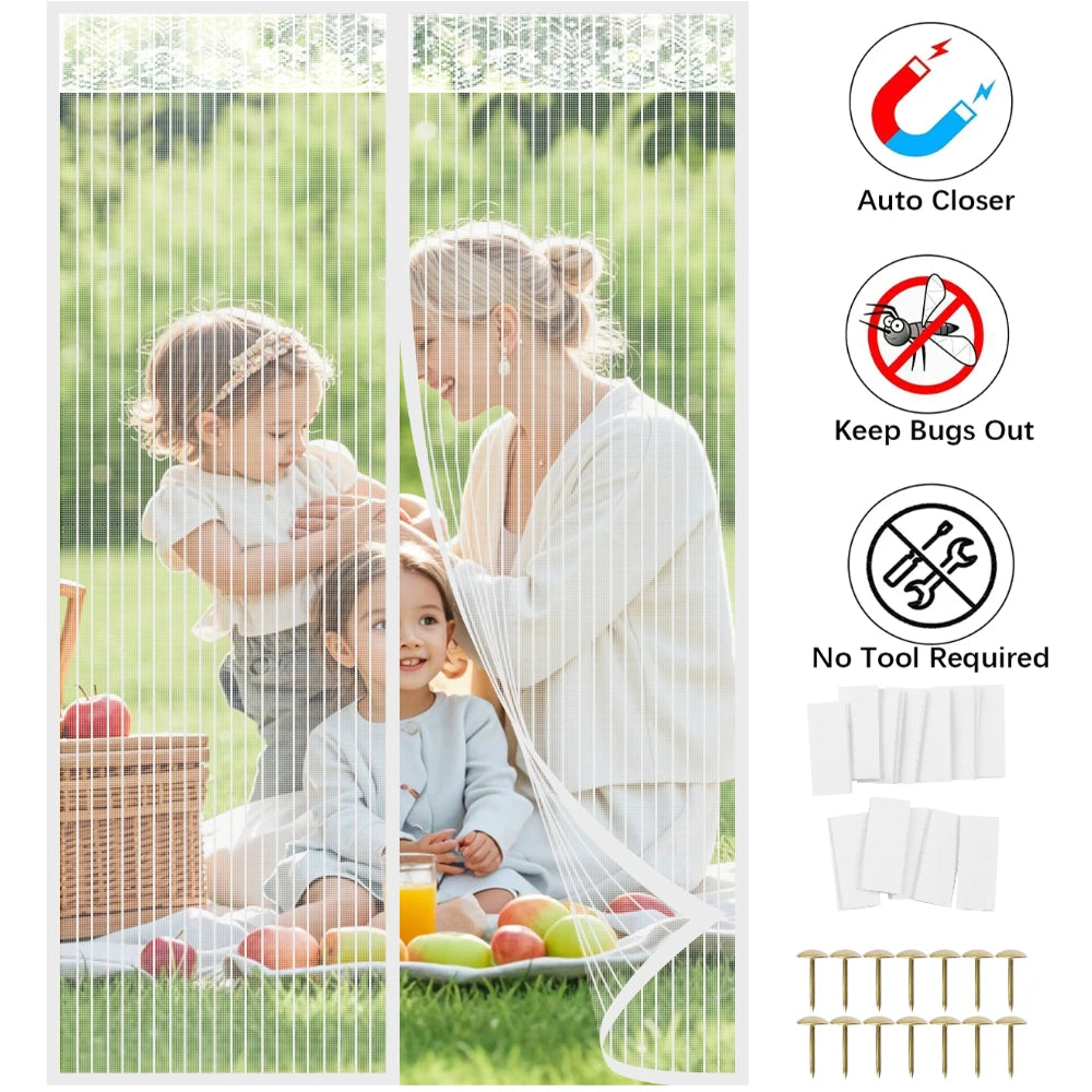 rideau porte anti insectes blanc maille fine aimants puissants mains libres ventilation moderne chambre