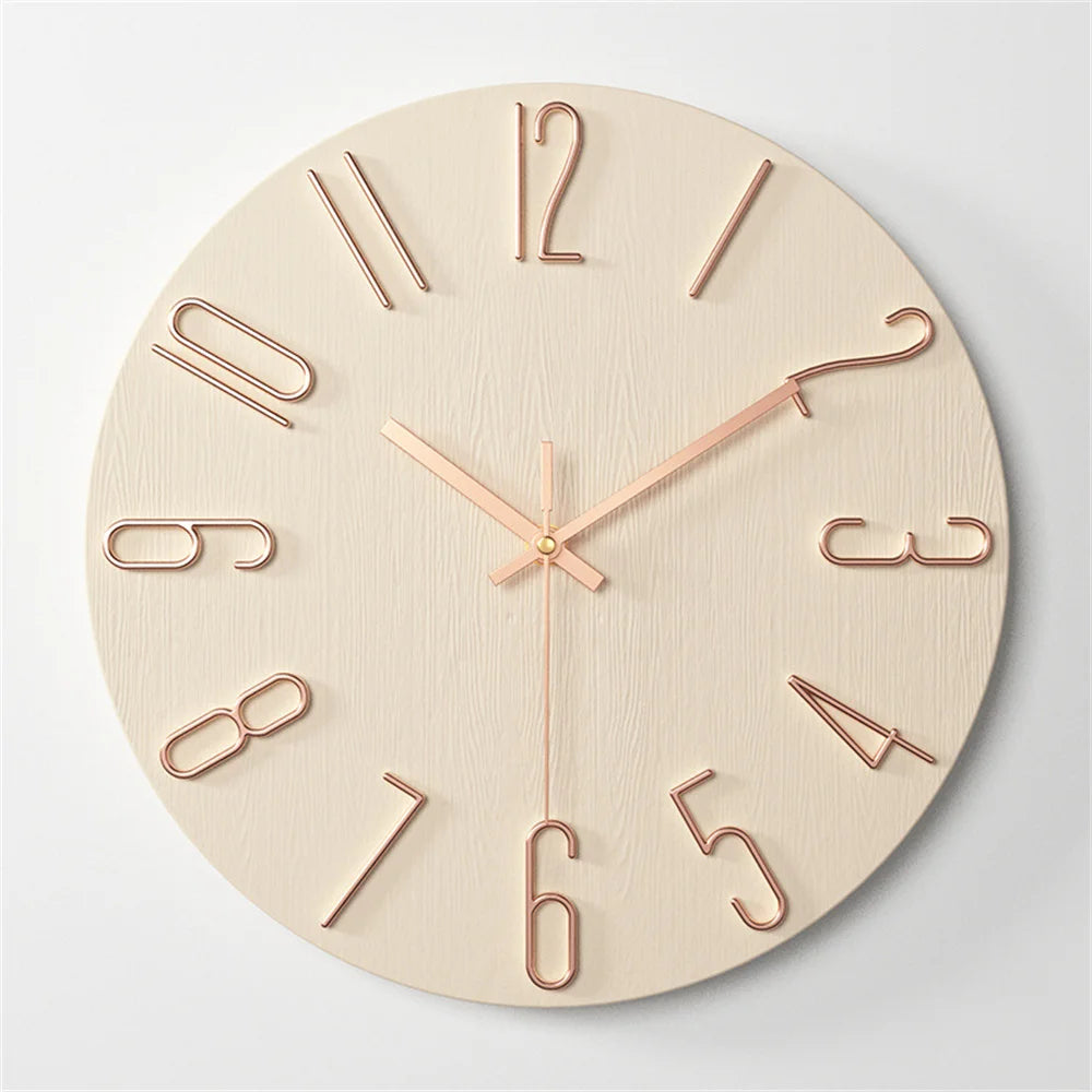 horloge murale moderne bois beige aiguille quartz circulaire opaque étude salon chambre