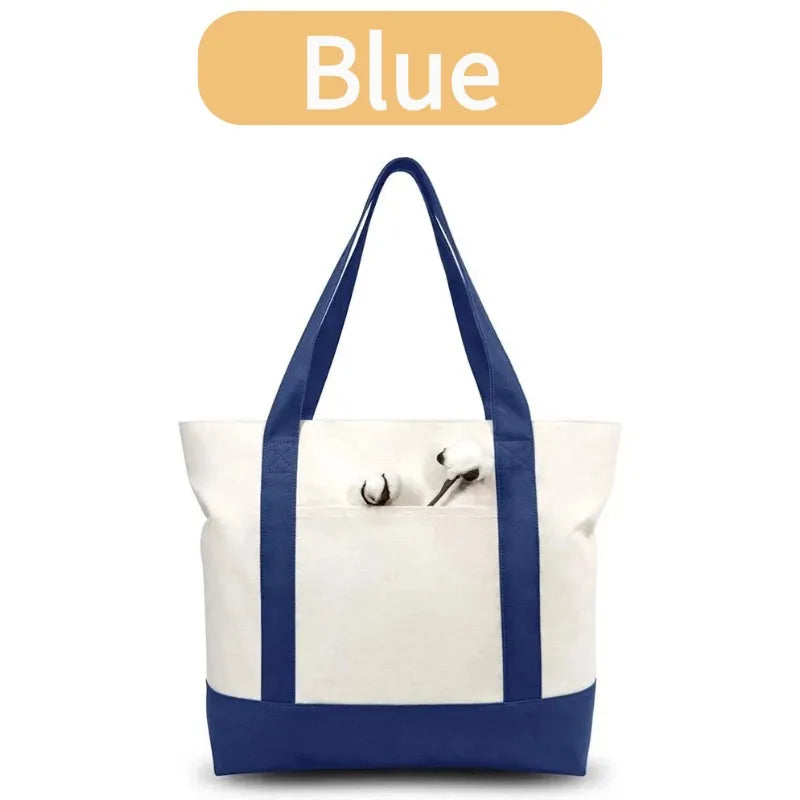 sac main toile blanc bleu marine classique poche externe détachable plage réutilisable fêtes mariage