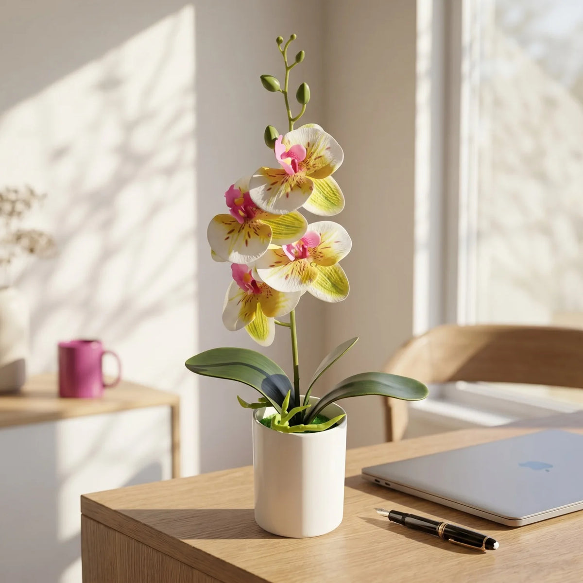 décoration intérieure orchidée artificielle rose blanc vert moderne élégante maison