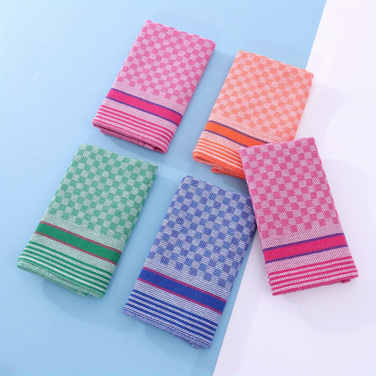 serviettes cuisine rose bleu vert orange carreaux rayures haute qualité douces opaques classic