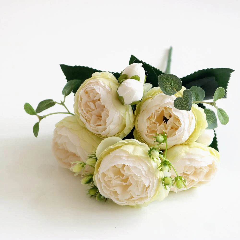 bouquet artificiel pivoines blanc rose intérieur mariage décoration vase romantique classique anniversaire événement