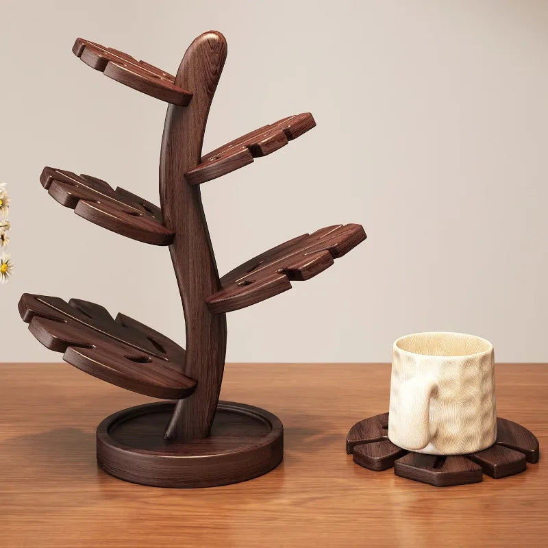 sous verre bois forme arbre isolant thermique dessous tasse feuille protège table plat décoratif