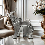 statue éléphant résine rayée noir blanc artisanale décoration moderne maison salon