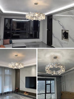 lustre moderne transparent argenté facettes salon chambre élégant pendentif toucher interrupteur