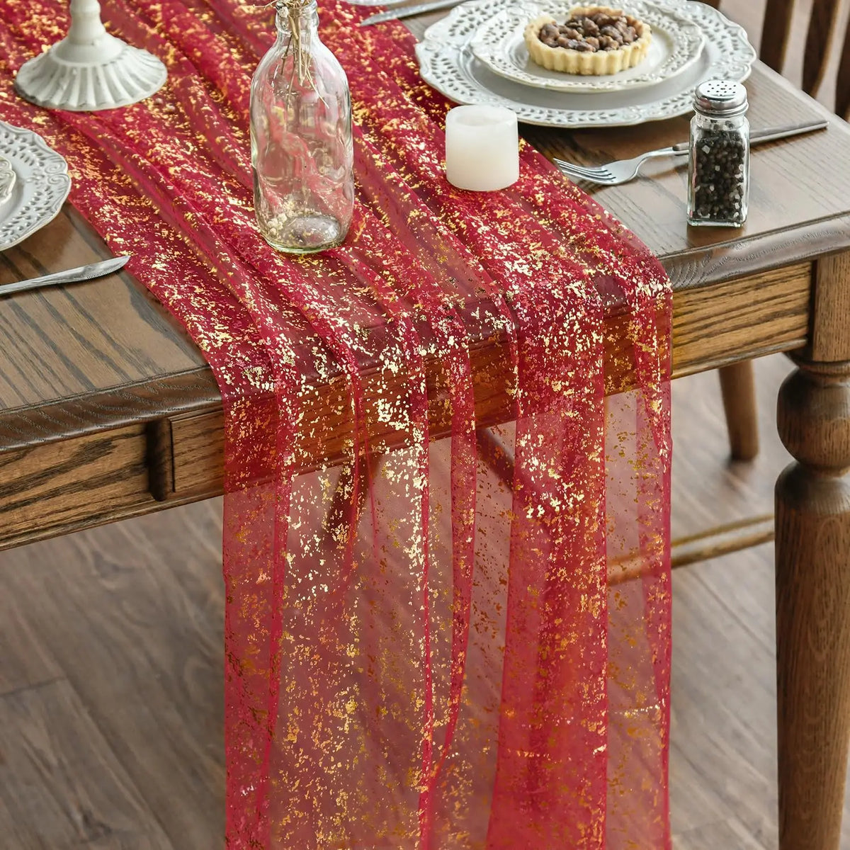 table table effet paillettes dorées transparente verte rouge bleu vert foncé or festive