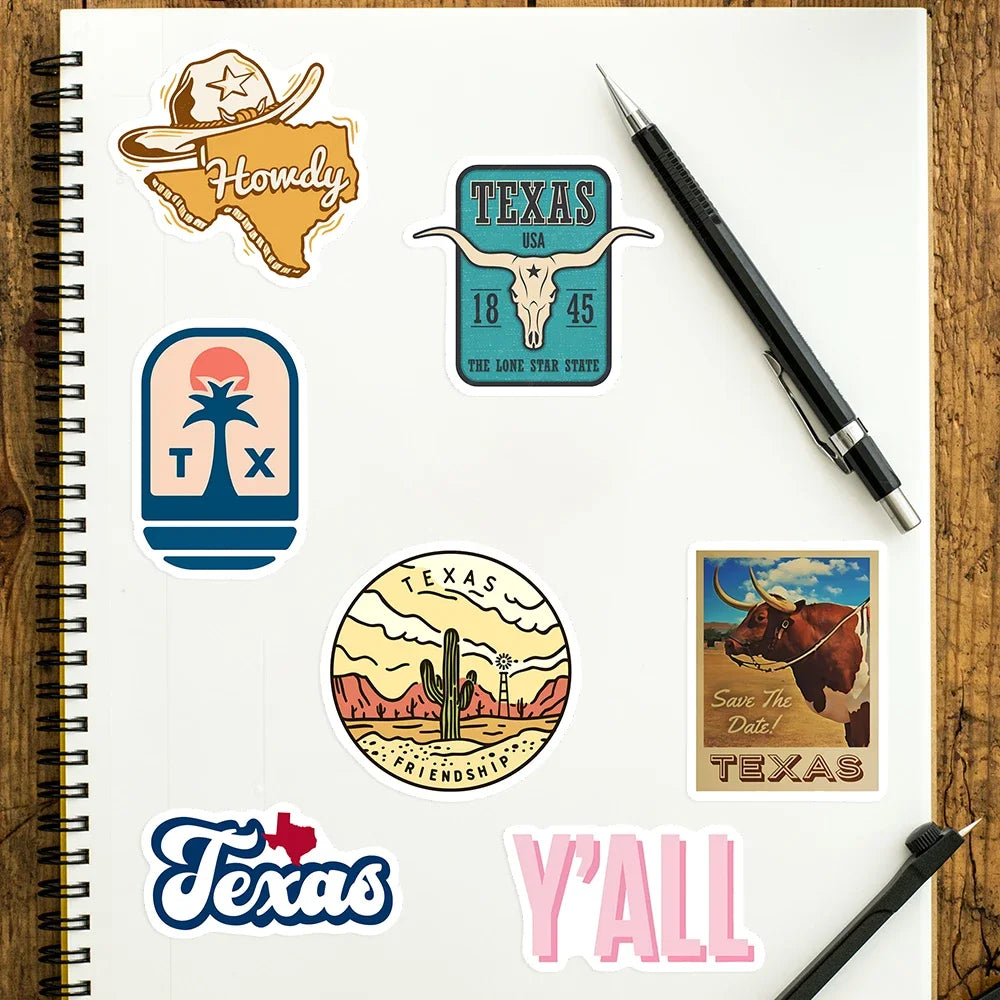 autocollants étanches vinyle thème texas drapeau cowboys paysages adhésifs opaques modernes variés multicolores adultes
