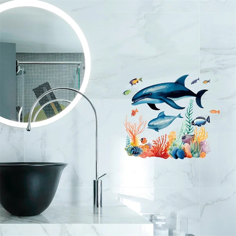 Vue d'ensemble autocollant mural animaux marins moderne