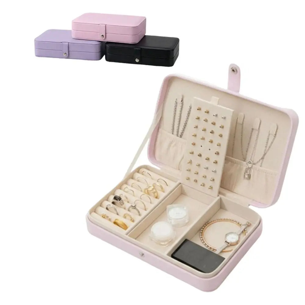 boîte bijoux cuir pu moderne noir rose beige rangements colliers bracelets boucles d'oreilles montres