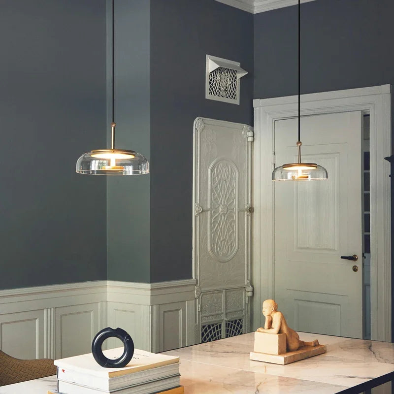 luminaire suspension verre moderne doré transparent brillant câble noir chambre salon éclairage nordique chambre