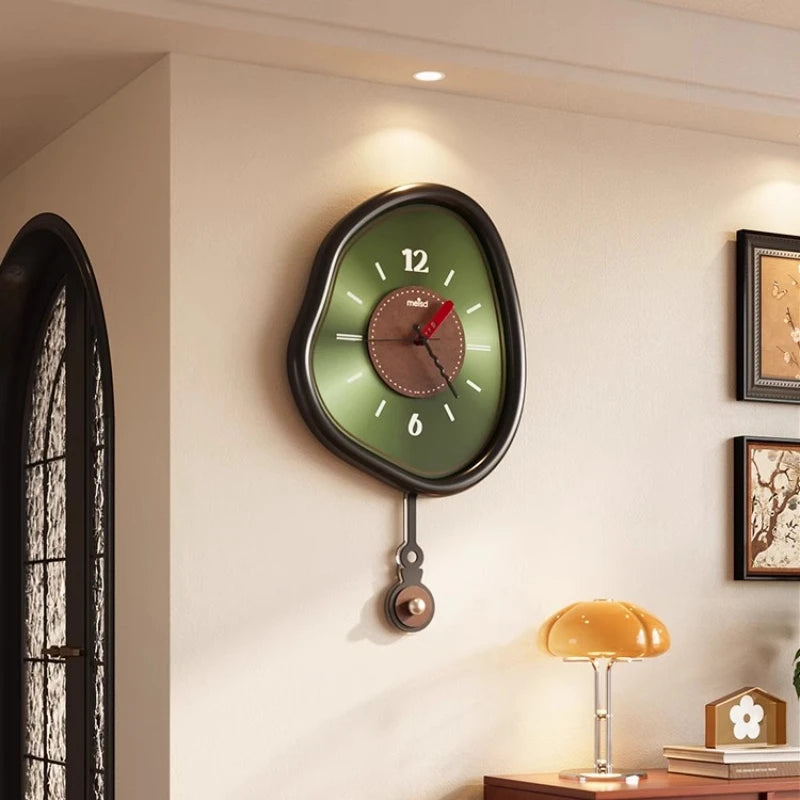 horloge murale vert noir texture cuir aiguille batterie living room retro moderne
