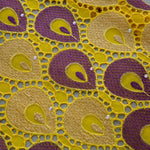 tissu dentelle brodée plumes vert marron beige jaune violet orange traditionnelle translucent 5yards