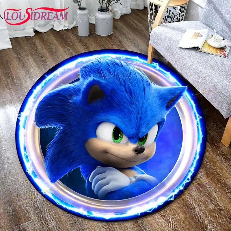 tapis rond sonic dessin animé bleu blanc rouge jaune noir cartoon 100cm 120cm 140cm