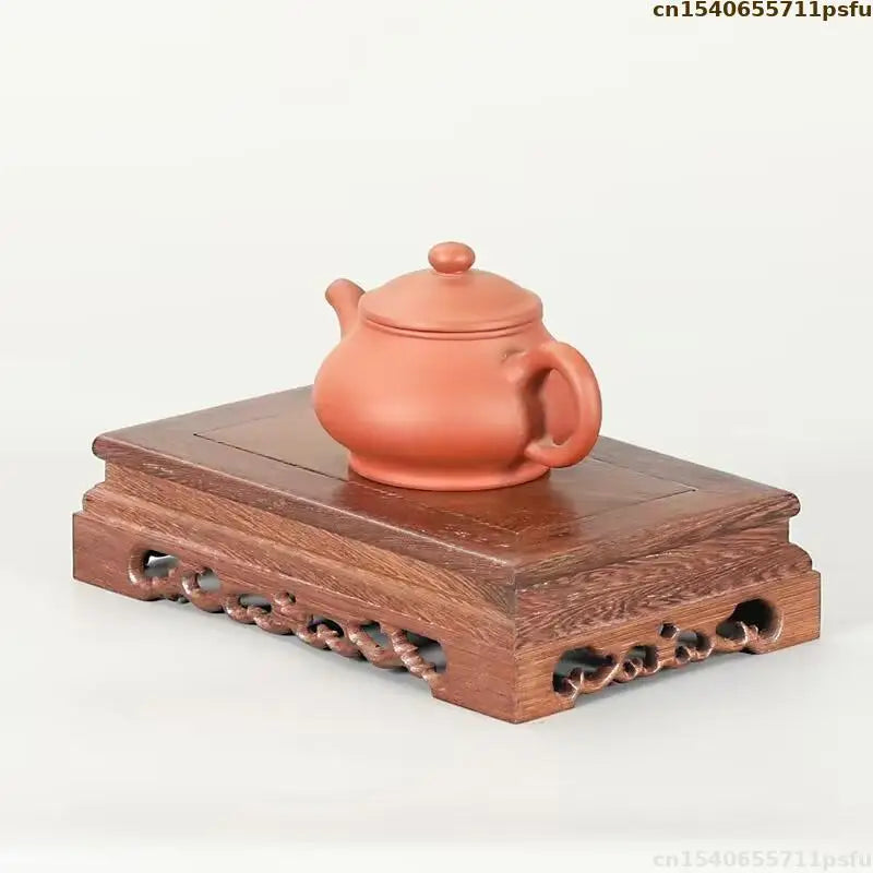 supports théière bois artisanal classique gravures décoratives marron foncé