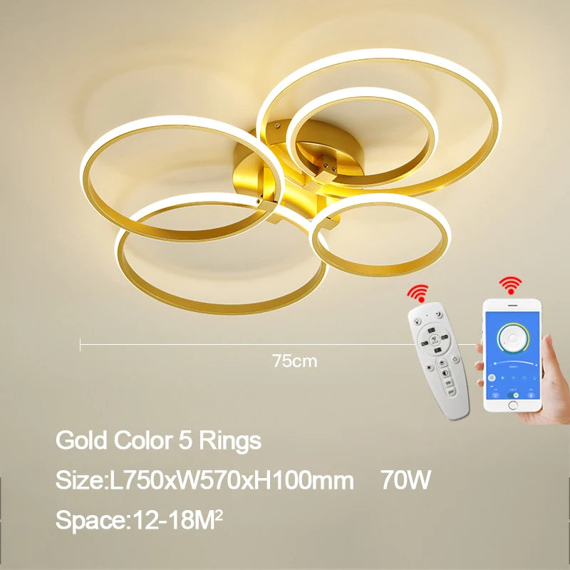 Lampe LED moderne or blanc géométrique simple télécommande app minimaliste 2000 82000 lumens