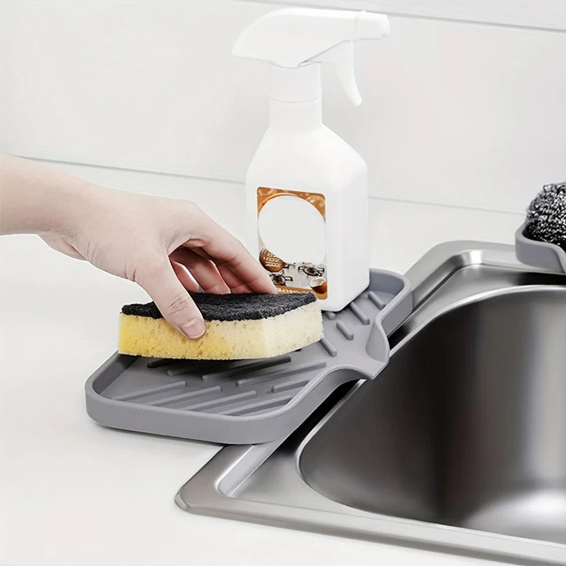 organisateur cuisine silicone plateau évier rangement éponge savon brosse vaisselle moderne minimaliste