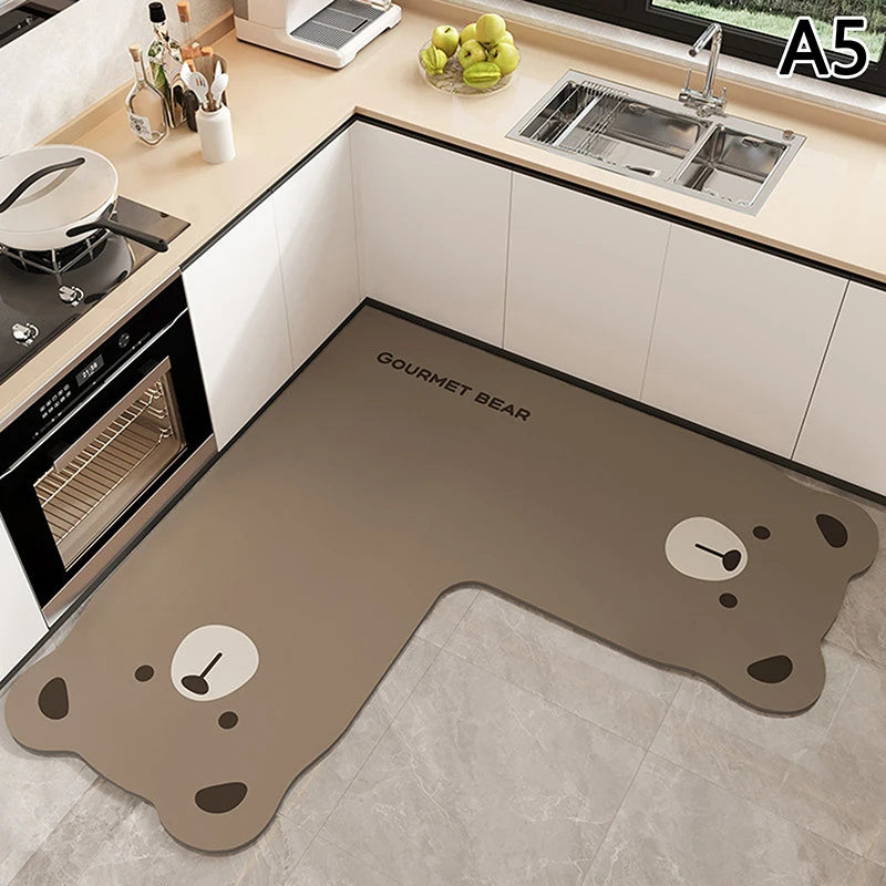 tapis sol cuisine marron gris noir blanc visage animaux ours chat panda dessin animé