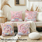 coussin licorne rose arc ciel nuages étoiles coeurs dessin animé zip invisible polyester coton