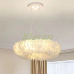 suspension lumineuse plumes blanc moderne 60cm led chaines lumière chambre