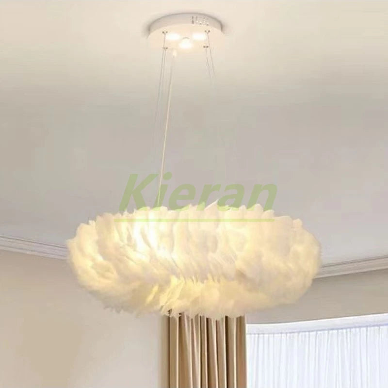 suspension lumineuse plumes blanc moderne 60cm led chaines lumière chambre