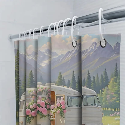 Rideaux aux motifs de conifères, comprenant des représentations de sapins, mélèzes et autres arbres de la famille des pins. Les rideaux aux couleurs de la nature sont idéalement adaptés pour une caravane ou un van, ajoutant une touche de verdure à l'intérieur. Ces rideaux sont un choix parfait pour ceux qui aiment le grand air et la vie en plein air.