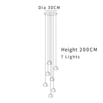 suspension lumineuse moderne transparente cristal ampoules led 200cm haute luminosité